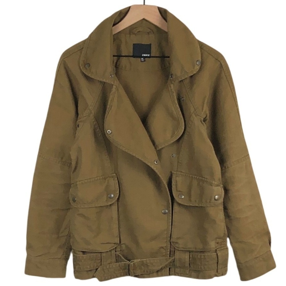 WILFRED FREE Aritzia Linen Cotton Moto Utility Jacket Women's Sz XS Brown